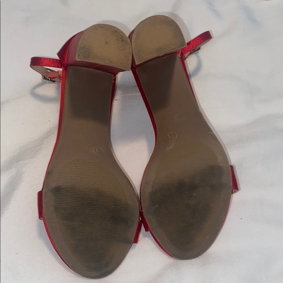 Lulu's Red Satin Ankle Strap Heels - Picture 2 of 2